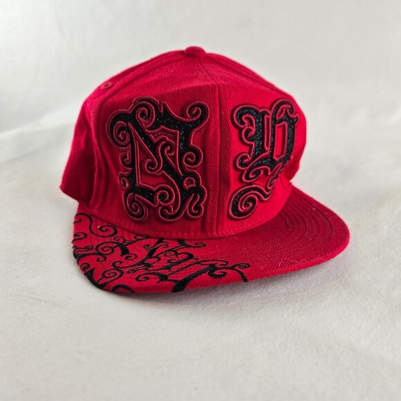 New York City Hat Mens Fitted Large Red Black KB Ethos Old English Script Y2k - Picture 4 of 11